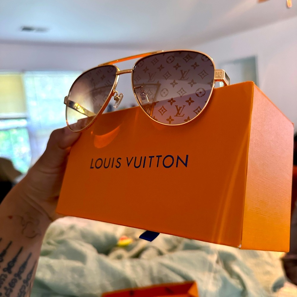 Louis Vuitton Gold Monogram Aviator Sunglasses